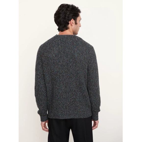 VINCE Gray Marled Waffle Wool Cashmere blend Crew Neck Sweater S Christmas - Picture 2 of 8